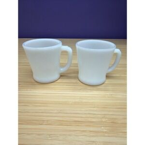 Vintage Fire King White Milk Glass D Handle‎ Coffee Mugs Set of 2 USA